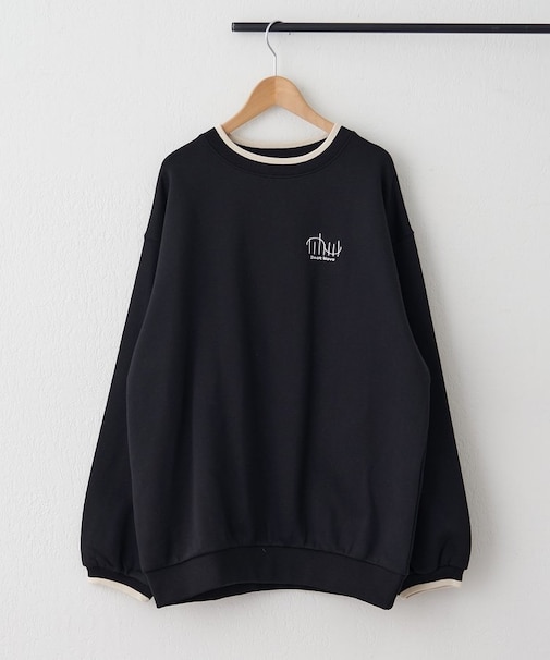 【NUNIFE】ラインリブ胸刺繍スウェット【裏起毛】