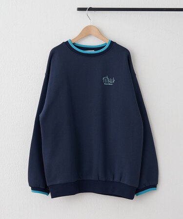 【NUNIFE】ラインリブ胸刺繍スウェット【裏起毛】