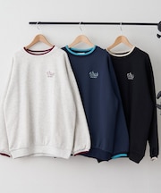 【NUNIFE】ラインリブ胸刺繍スウェット【裏起毛】