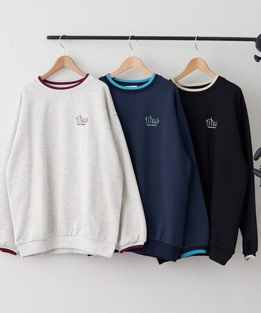 【NUNIFE】ラインリブ胸刺繍スウェット【裏起毛】