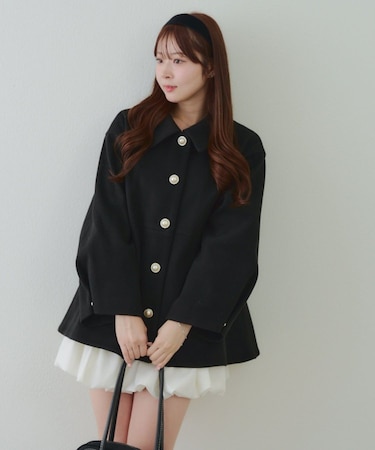 ミドル丈ペプラムコート