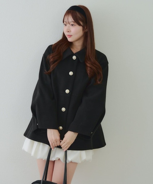 ミドル丈ペプラムコート