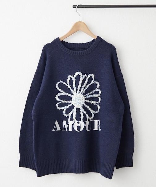 お花ジャガードニット