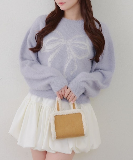 リボン柄シャギーニット