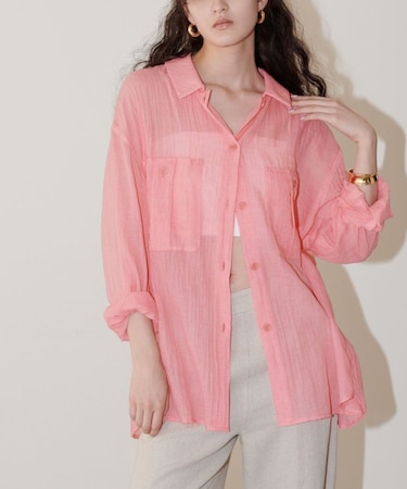 【LARUTA】シアーサファリポケット付きシャツ