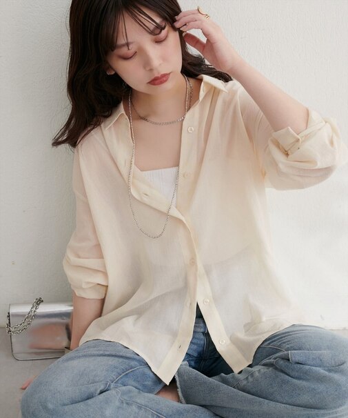 【natural couture】綿麻シアー長袖シャツ