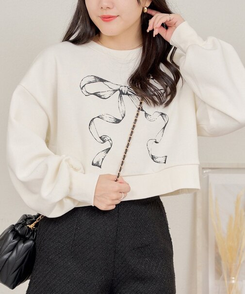 【RMAF】リボンプリントショートスウェット