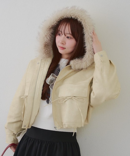 スタイル盛れる最強アウター【RMAF】フードファーリボンブルゾン