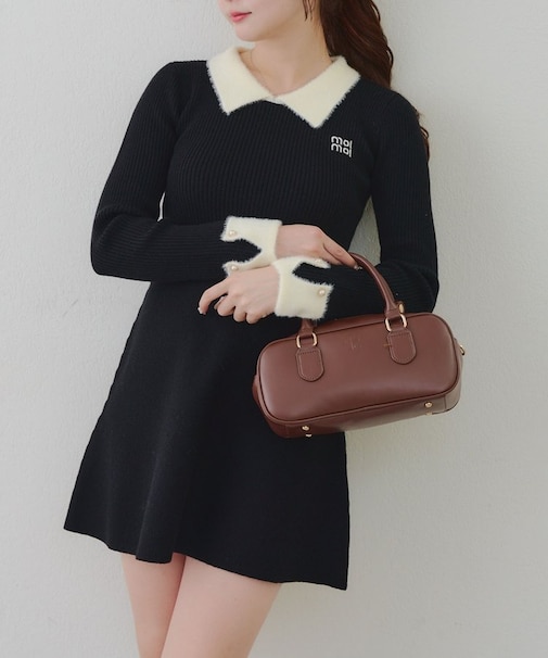 【RMAF】フェザー衿リブニットワンピース