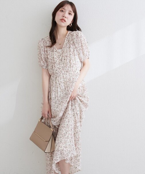 【natural couture】コード切り替えギャザーワンピース