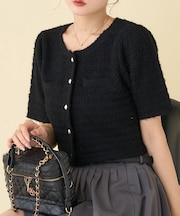 【WEB限定】ゴールドボタン半袖ツイード風カーディガン