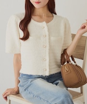 【WEB限定】ゴールドボタン半袖ツイード風カーディガン