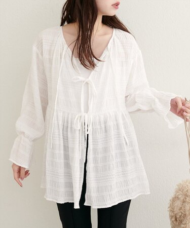 【natural couture】モールボーダーペプラムブラウス