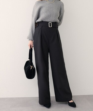 【natural couture】バックルベルト付きタックパンツ