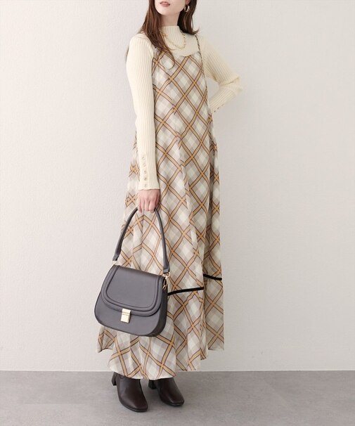 【natural couture】ベロア切り替えキャミワンピース