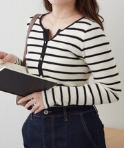 キーネックカーデライクリブプルオーバー