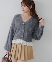 ラメフェザーヤーン裾レース付カーディガン