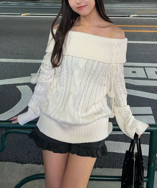 【HolidayCollection】オフショルケーブルニット