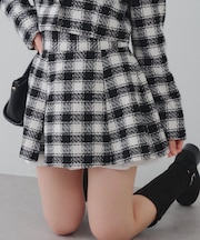 【セットアップ対応】ツイード裾チラリミニスカート