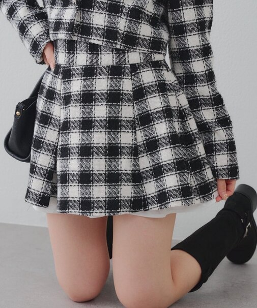 【セットアップ対応】ツイード裾チラリミニスカート