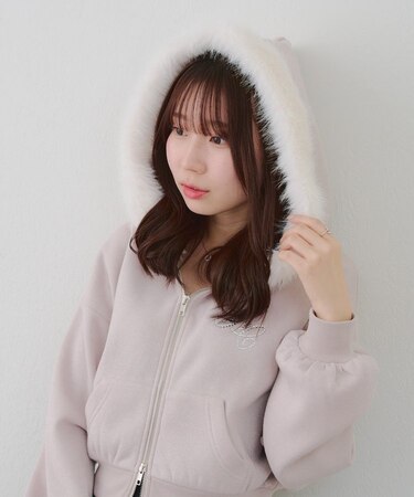 【SETUP対応アイテム】ラメロゴ裏起毛ファーパーカー