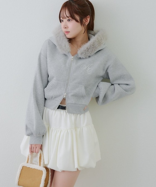 【SETUP対応アイテム】ラメロゴ裏起毛ファーパーカー