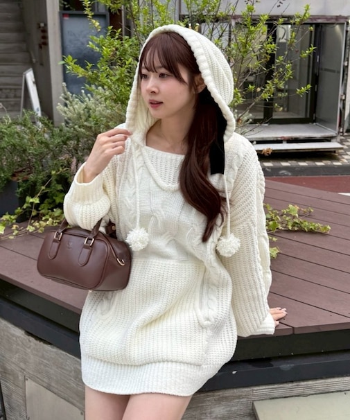 モールケーブルフーディーミニワンピース