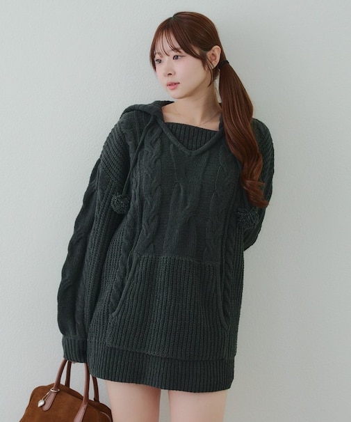 モールケーブルフーディーミニワンピース