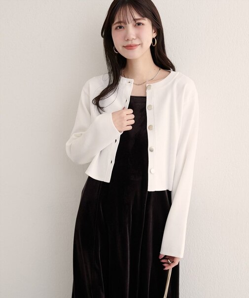 【natural couture】クロップド丈リブカラーカーディガン
