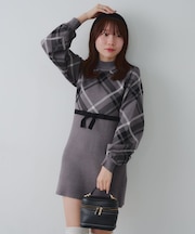 【RMAF】チェック切替ニットミニワンピ