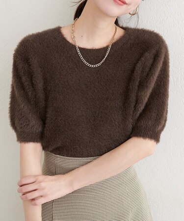 【natural couture】フェザーヤーン半袖ニットプルオーバー