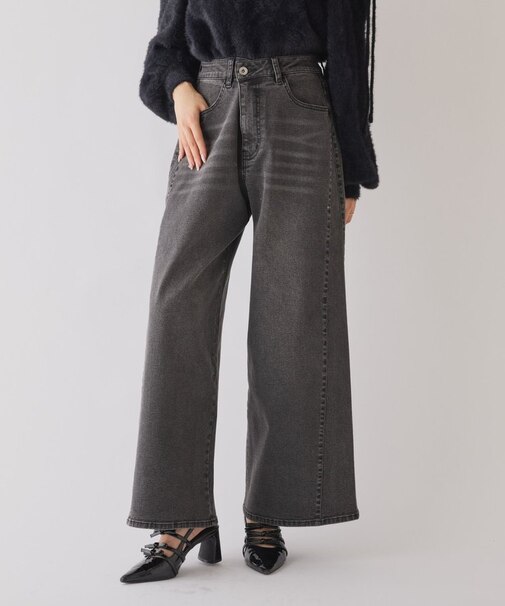 【one after another】ウェスト調節ワイドデニム