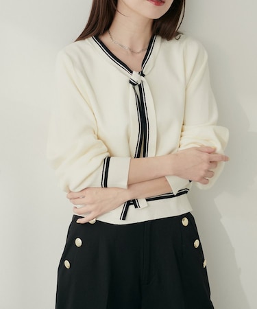 【natural couture】配色ラインボウタイニット