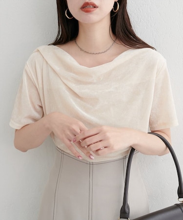 【Every very】フロッキーメッシュドレープ半袖プルオーバー