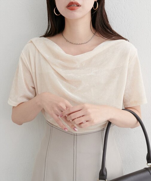 【Every very】フロッキーメッシュドレープ半袖プルオーバー