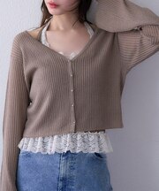 【one after another】ビジュー釦ラメシアーカーデ