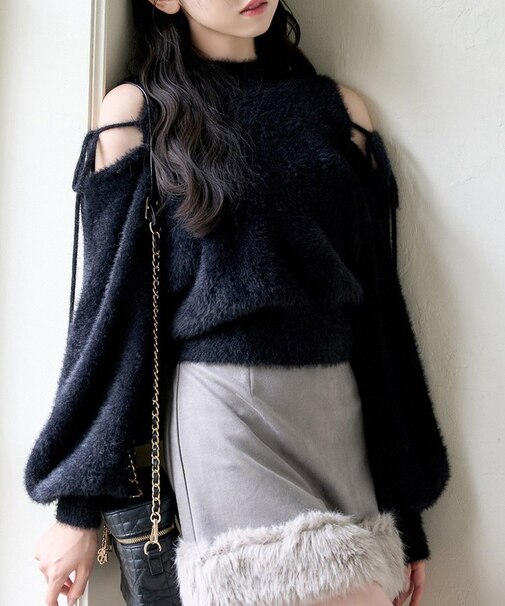 【one after another】2way肩あきシャギーニット