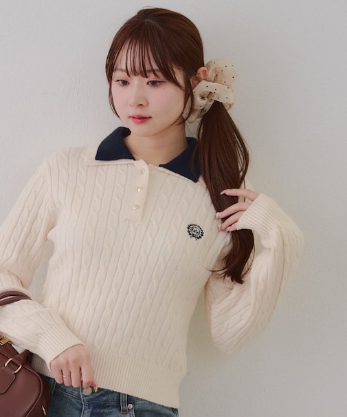 【RMAF】2枚衿ケーブルポロニット