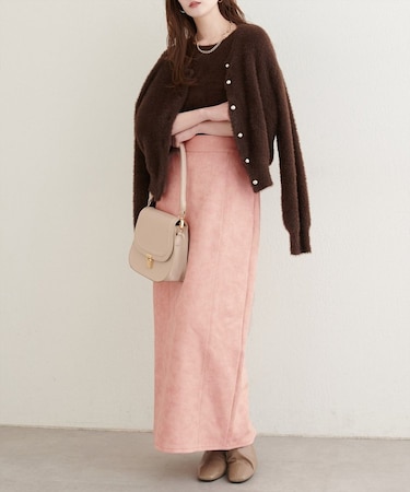 【natural couture】合皮風ポンチスエードタイトスカート