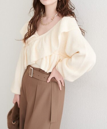 【natural couture】クロスフリルニット