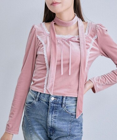 【OLIVE des OLIVE】タイ付ベロアトップス