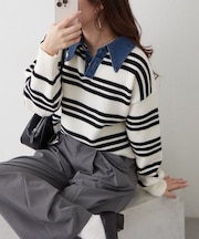 デニム衿BIGニット