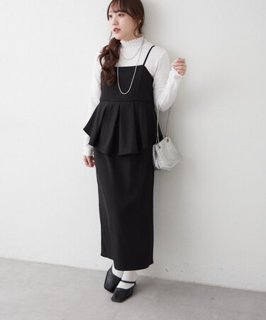 ハレの日にも♪【2枚SET】テレコインナー＆ペプラムキャミワンピース