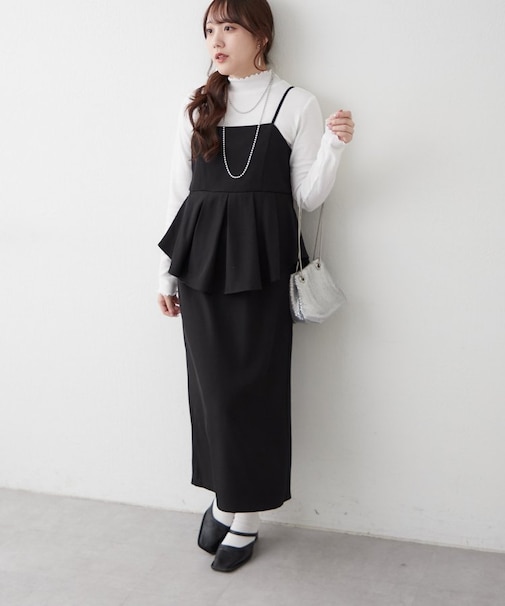 ハレの日にも♪【2枚SET】テレコインナー＆ペプラムキャミワンピース