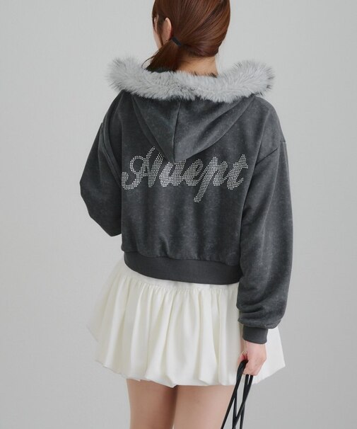 【RMAF】ラインストーンロゴファー取外しパーカー