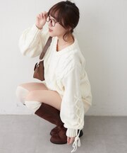 レースアップモールケーブルニット