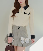 配色フェザーハーフジップニット