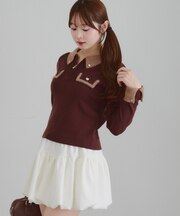 配色フェザーハーフジップニット