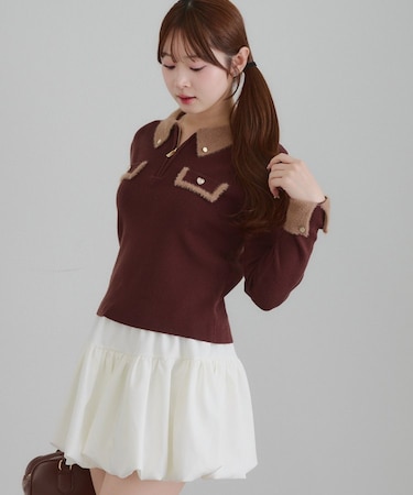 配色フェザーハーフジップニット