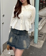 シャーリングペプラムブラウス